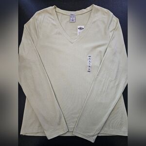 Vintage '05 - NWT Old Navy Olive Green V-Neck Long Sleeve Shirt-Size XL